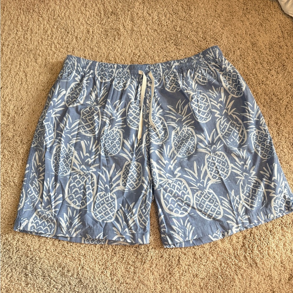 Chubbies Blue and White Swim Trunks Tropical Design